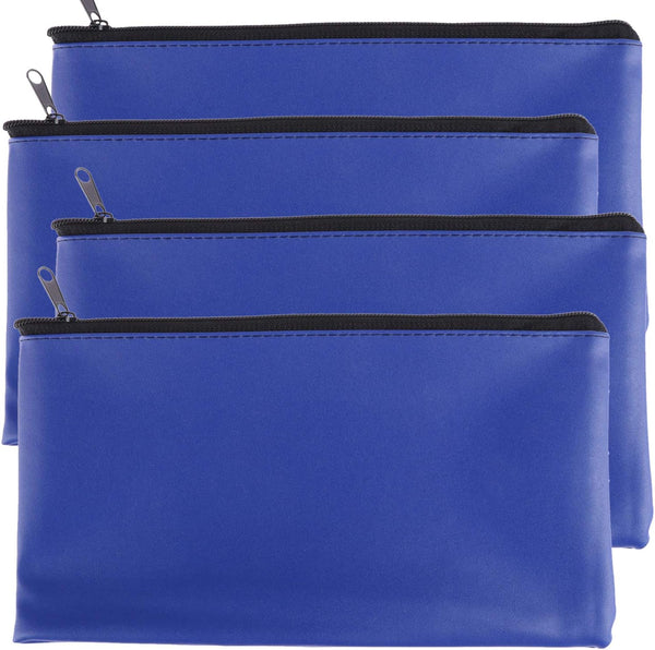 Bank Bag Money Pouch, Leatherette Security Deposit Bags, Utility Zipper Bags, 11x6 inch, 4 Pack, Blue