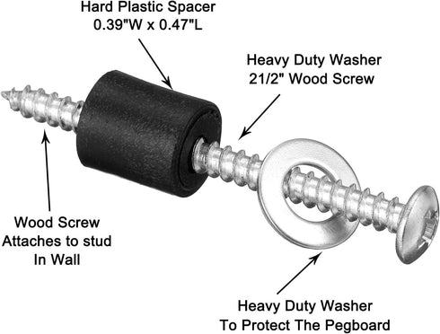 Pegboard Spacers Mounting Kit, Magnetic Pegboard with Screws, Spacers, Washers for 1/8-Inch and 1/4-Inch