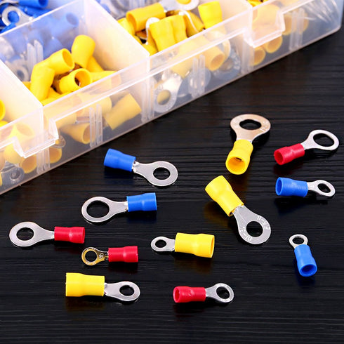 Glarks 360pcs Mixed Quick Disconnect Electrical Insulated Connectors, M4 / 5/6 / 8 Ring Crimp Terminals