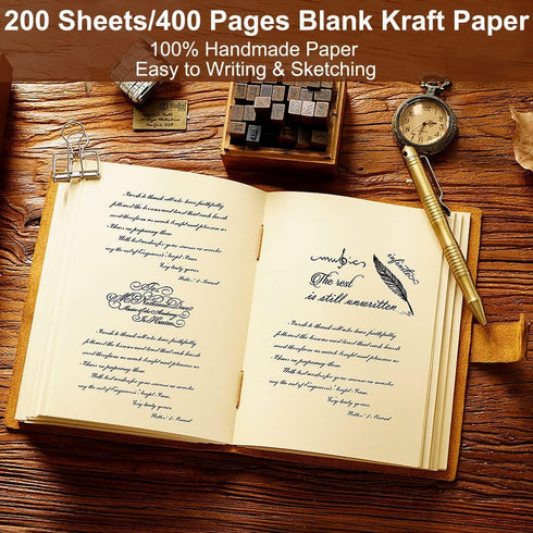 Acidea 7.5"x5.5" 200 Sheets(400Pages) Leather Vintage Journal, Hardcover Executive Notebooks, Blank Kraft Paper