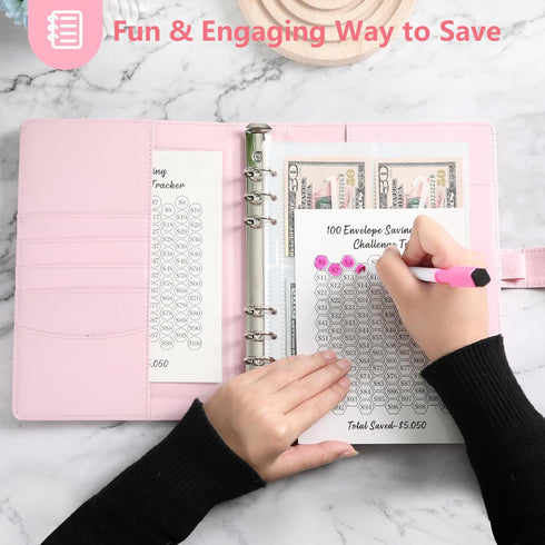 Money Saving Binder - 100 Envelopes Money Saving Challenge, Savings Book with Cash Envelopes for Budgeting