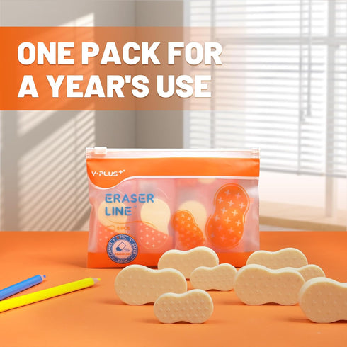 Yplus Eraser Line - Cute White Rubber Pencil Erasers for Kids, Artist No Residues, 6 Pcs for School Office