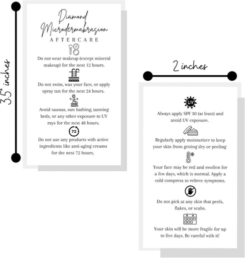 Lashicorn 50 Pack 2x3.5 inch Diamond Microdermabrasion Aftercare Cards | | Business Card | Esthetician Supplies |