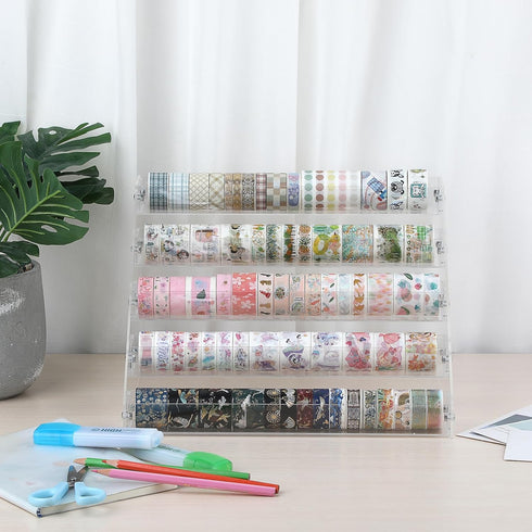 BTSKY 5 Tier Washi Tape Organizer - Clear Plastic Storage Rack, Assembly Holder for Scrapbooking Art Craft Supplies