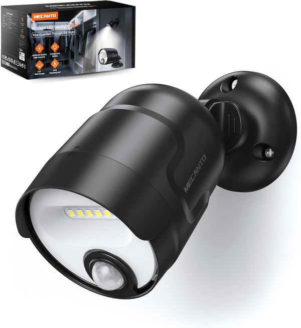 Mecanto Battery Operated Motion Sensor Light Outdoor, 4000mAh Rechargeable 600 Lumen Battery Powered