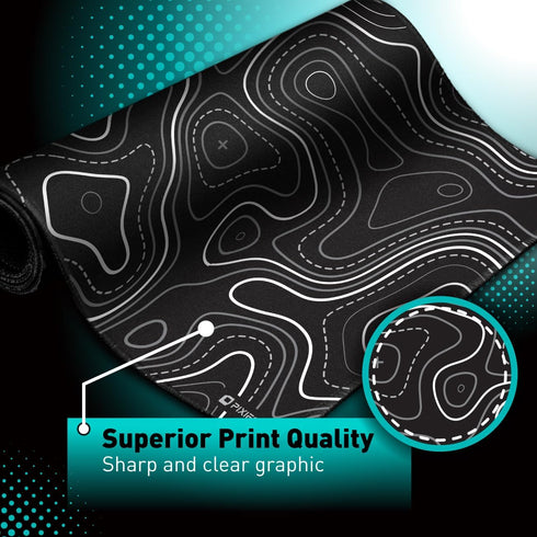 Minimalist Topographic Map Mouse Pad, Extended Large Black & White Non-Slip XXL Gaming Desk Mat with Stitch Edge