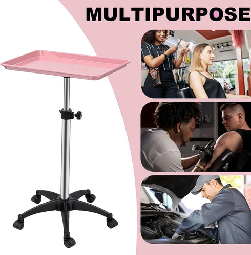 Salon Rolling Tray, Height Adjustable Tattoo Tray Rolling Cart, Storage Utility Trolley for Spa, Beauty Salon Service