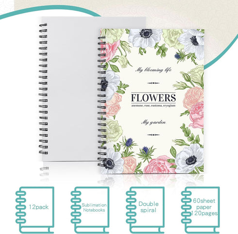 Seajan 12 Pcs Sublimation Journal Blank Notebooks, A5, 120 Pages, Spiral Notebooks for Students, Teacher Gifts