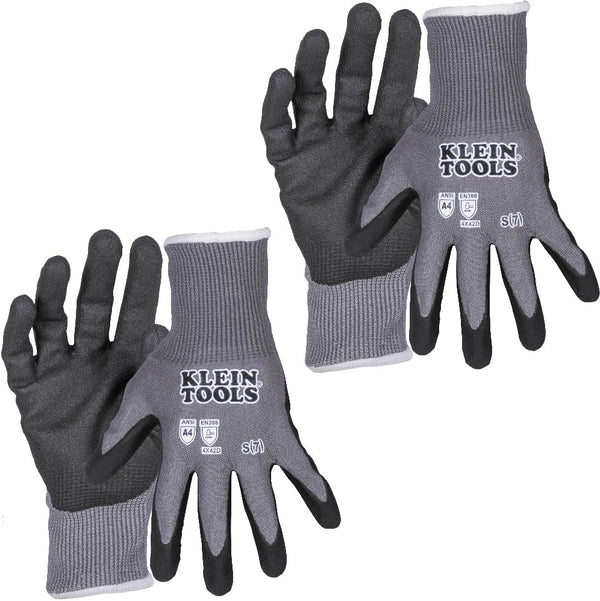 Klein Tools 60587 Work Gloves, Knit Dipped Cut Resistant ANSI A4 Nitrile Coated Touchscreen Capable, Small, 2-Pair