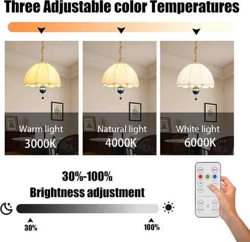 Bulbs 3 Dimmable Bulbs Rechargeable Battery Operated Light for Non-Hardwired Fixtures with Remote and Timer, Color
