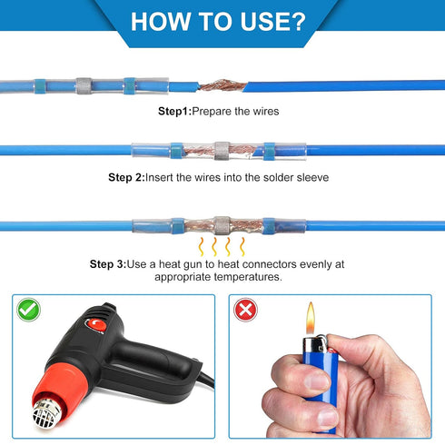 300 Solder Seal Wire Connectors, Heat Shrink Butt Connector, Waterproof Insulated Electrical Terminals for Automotive