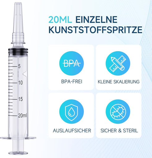 20ml Syringe for Liquid | Plastic Syringes | Syringe with Cap & Catheter Tip - Individual Sealed (No Needle)