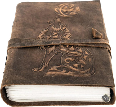 MONTEXOO Wolf Leather Journal, Sketch Book for Men Women, 200 Pages Notebook Diary, Dnd Travel Bullet, 5 x 7 inch