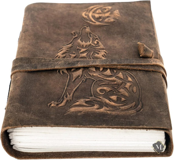 MONTEXOO Wolf Leather Journal, Sketch Book for Men Women, 200 Pages Notebook Diary, Dnd Travel Bullet, 5 x 7 inch