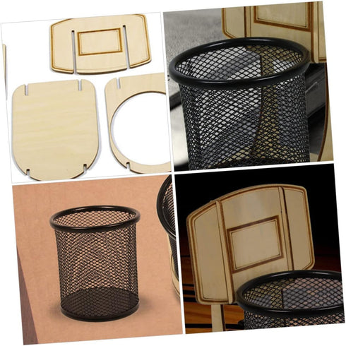 Basketball Stand Pen Holder Kid Pencils Mesh Wire Pencil Cup Holder Mesh Pen Holder Basketball Pen Holder Child Desk Kids Office Wood Grain Storage Box Metal Pen Holder by FOYTOKI