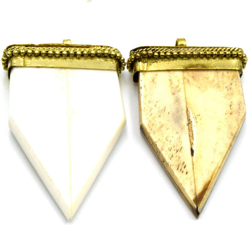 Bone Arrow Pendant | Flat Pointed Arrow Shaped Natural Ox Bone Pendant | Focal Pendant with Dotted Gold Cap | Light