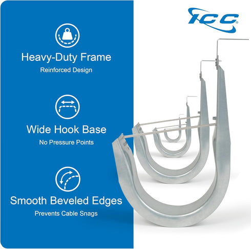 ICC Ceiling Mount J-Hook Without Retainer Clip for Structured Cabling, Galvanized Steel, 25-Pack