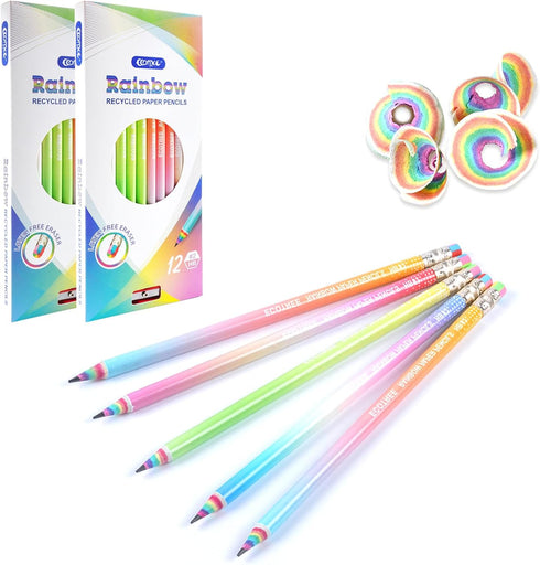 ECOTREE #2 Rainbow Pencils for Kids, Fun Unicorn Pencils, Pre-sharpened Back to School Supplies, 24 Pack