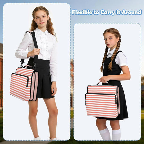 Caikeny 3 1.5 inch Ring Zipper Binder Salmon White Binders Bag Expanding File Pockets with Shoulder Strap and Handle