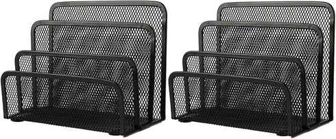 VANRA 2 Small Letter Sorters, Desktop File Holder Organizer, Metal Mesh with 3 Vertical Upright Compartments (2 Black)