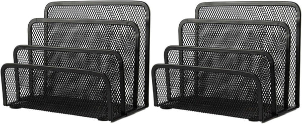 VANRA 2 Small Letter Sorters, Desktop File Holder Organizer, Metal Mesh with 3 Vertical Upright Compartments (2 Black)
