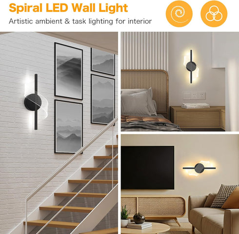 Assimilans 12" 3000K 4000K 6000K 1pack) Modern LED Wall Sconce - Height Spiral Wall Lamp with Acrylic Shade - Indoor