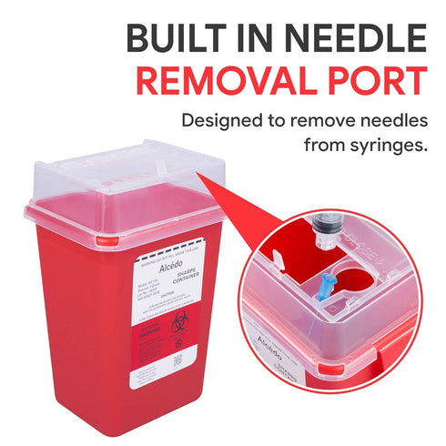 Alcedo Sharps Container for Home Use, 1 Quart (3-Pack), Biohazard Needle and Syringe Disposal, Portable
