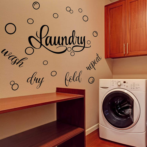 Zonon Bubble Quote Stickers Laundry Room Sign Decals, Wash Dry Fold Repeat Wall Signs, Funny Home Decorations (19.7 x