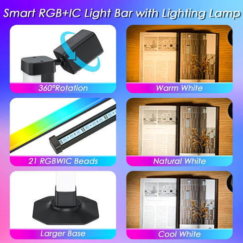 16 213 Preset 8 3 Smart Light Bar with Swivel Lamp, LED Light Bar for Room, RGB & IC Ambient Backlight with Million