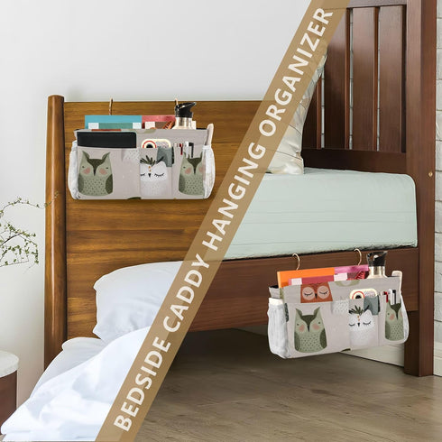 SyXIOP Cartoon Cute Owl Beige Bedside Caddy Table Cabinet Storage Organizer for Magazine, Tablet, Phone, Chocolate