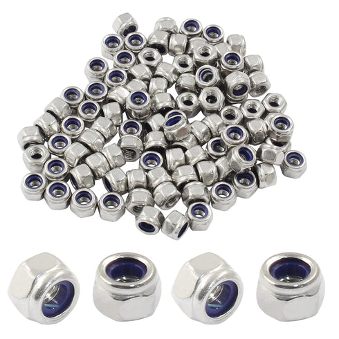 100Pcs M3 Nylon Lock Nut, 304 Stainless Steel Nylon Insert Locknuts, Non-Slip Hex Lock Nuts, Silver Tone