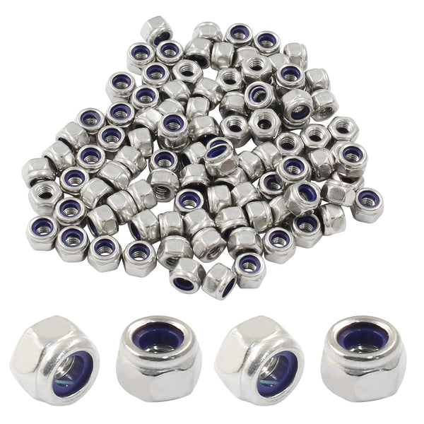 100Pcs M3 Nylon Lock Nut, 304 Stainless Steel Nylon Insert Locknuts, Non-Slip Hex Lock Nuts, Silver Tone