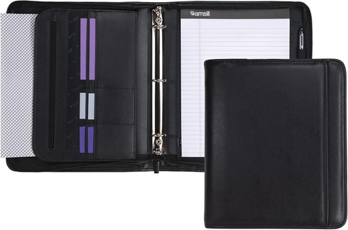 Samsill Professional 1-Inch Zipper Binder Padfolio, Black, Includes iPad Pocket & Writing Pad