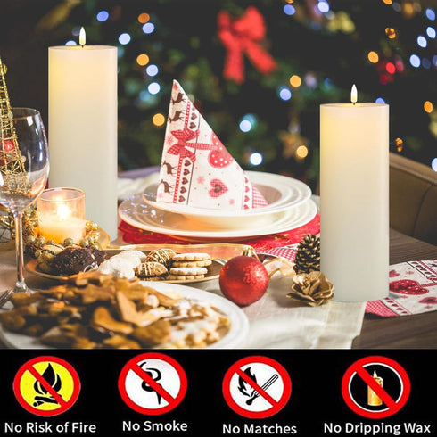 Set 2 (3x9 inch) Dimmable volnyus Flameless Candles of Flickering LED Wax Candles Battery Operated with Remote Control