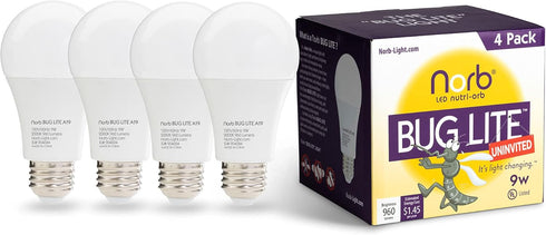 Norb Bug Reduction Light Bulb, 9W LED, Indoor/Outdoor Amber Lights, Anti Bug, 4-Pack for Garage, Porch, Patio