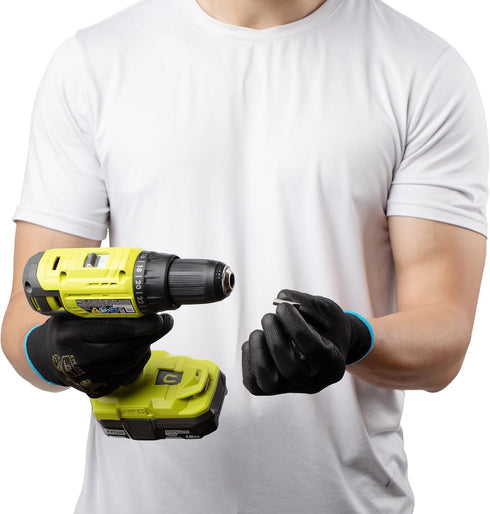 12 Pairs Men Work Gloves, Lightweight Grip Gloves Available in 4 Sizes, Polyurethane Rubber Coated Touchscreen Tactical