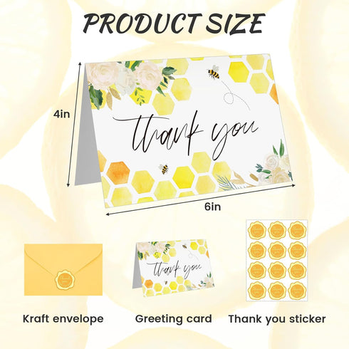 Yuuchoringee 50 Pack 4x6 Summer Bee Thank You Cards with Envelopes and Stickers Greeting Cards Bee Blank Note Cards