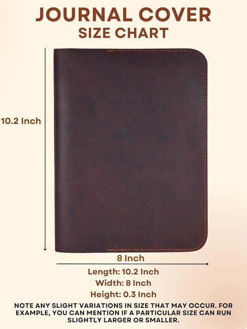Journal Cover, Rustic Leather Journal Cover for Hard Cover Sketchbook XL Size (7.5 x 9.75 in), Refillable Cahier