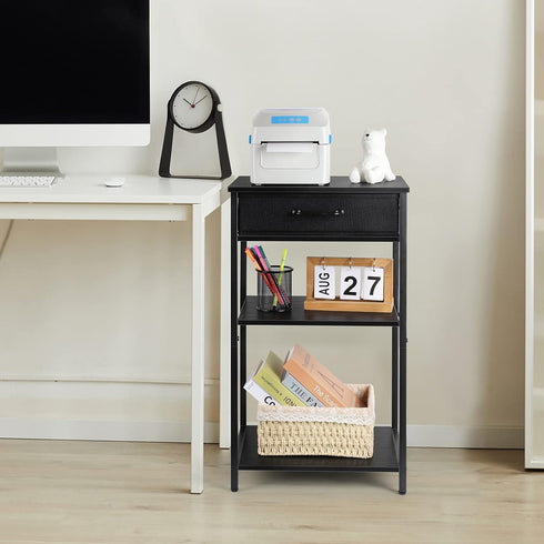 ETELI 3 Tier Printer Stand Table for Home Office, Small Multi-Functional Desk Shelf with Storage Drawer