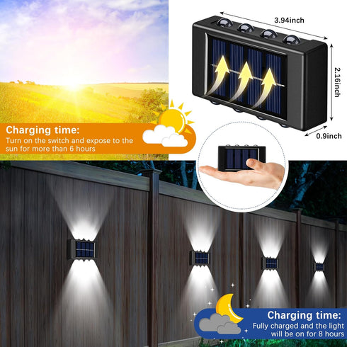 8 Pack 6000K Rossesay Solar Wall Lights for Outside Cold Solar Fence Lights Up and Down LED Autumn Outdoor Decorative