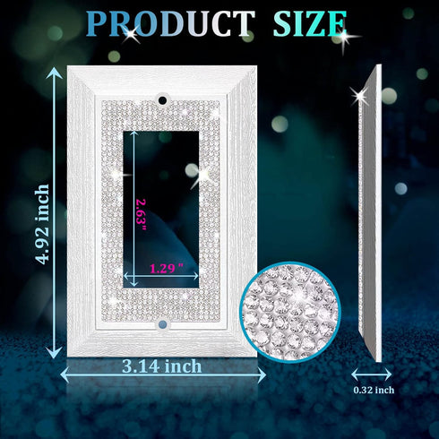 Light Switch Cover Bling, 2023 Glitter Cute Switch Plate Covers, Silver Rhinestones White Texture Electrical Outlet