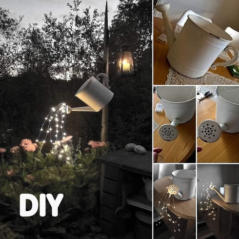 Solar Fairy String Lights Outside, Cool White Multi Strand 180 LEDs Watering Can Light for Outdoor Decor