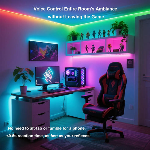 Dimmable 16.4ft AI Voice Activated Under Bed Lights Strip,Indoor Kids Bedroom Night Lights RGBW, No App/Wifi Required