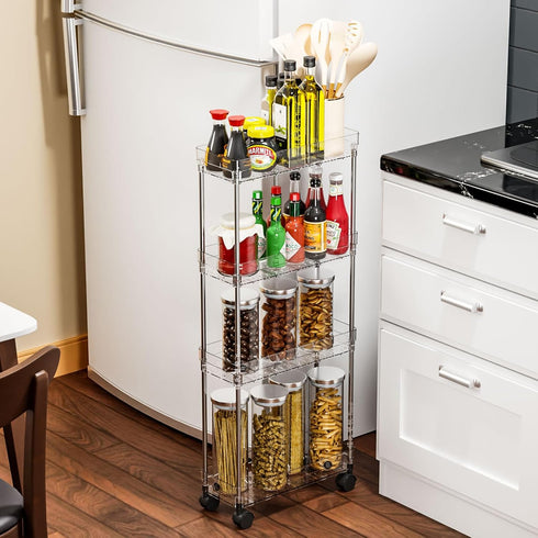Yieach 3 Wheels,6.3W Clear Tier Slim Rolling Storage Cart with Thin Shelf,Bathroom Storage Cabinet,Skinny Laundry