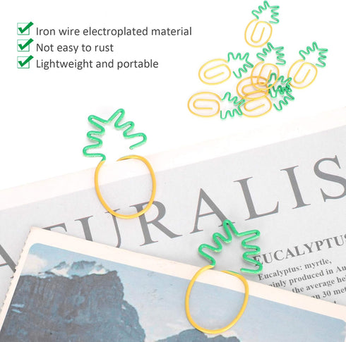 Pineapple Design Paper Clips, 20pcs, Cute Bookmarks, Small Paperclips for Office School Paper Files