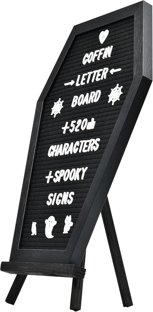 Coffin Letter Board - 520 Characters Spooky Halloween Characters with Stand and Canvas Bag, 16x11 Inches