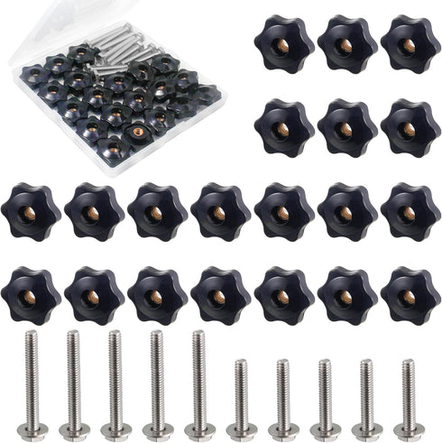 1/4"-20 T Track Knob Kit, 20 Pcs Hex Thread Knob Nuts, 10 Two Size Hex Bolts with Washers, T-Track Accessory