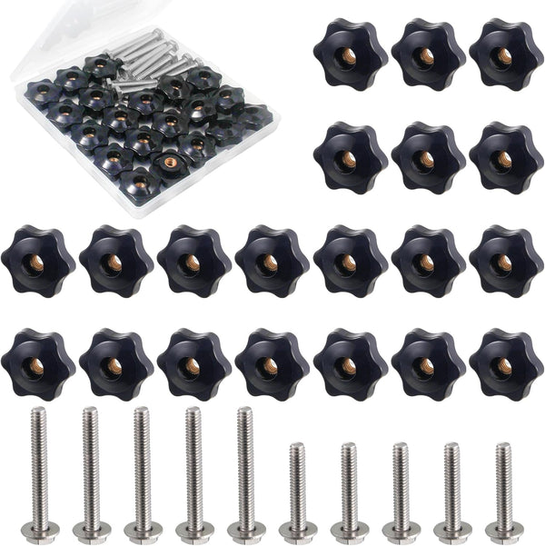 1/4"-20 T Track Knob Kit, 20 Pcs Hex Thread Knob Nuts, 10 Two Size Hex Bolts with Washers, T-Track Accessory