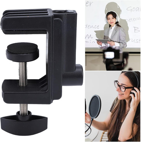 Qinlorgo 1.2cm 1/4in Universal Desktop C Clamp, Aluminum Alloy Cantilever Bracket Table Mount Clamp, and Hole, Desktop