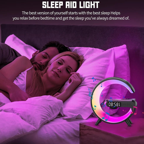 15W LED Wireless Charger Lamp with Bluetooth Speaker, Intelligent Color Changing Table Lamp, Fast Charging, Alarm